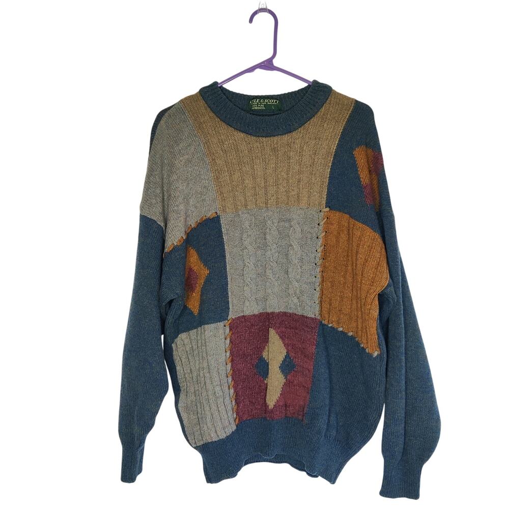 Vintage Lyle & Scott Lambswool Funky Mixed Knit Eclectic Grandpa Sweater Large